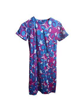 True Vintage Mod Dress Small 1960's Shift Blue Pink Geometric Print Back Zipper
